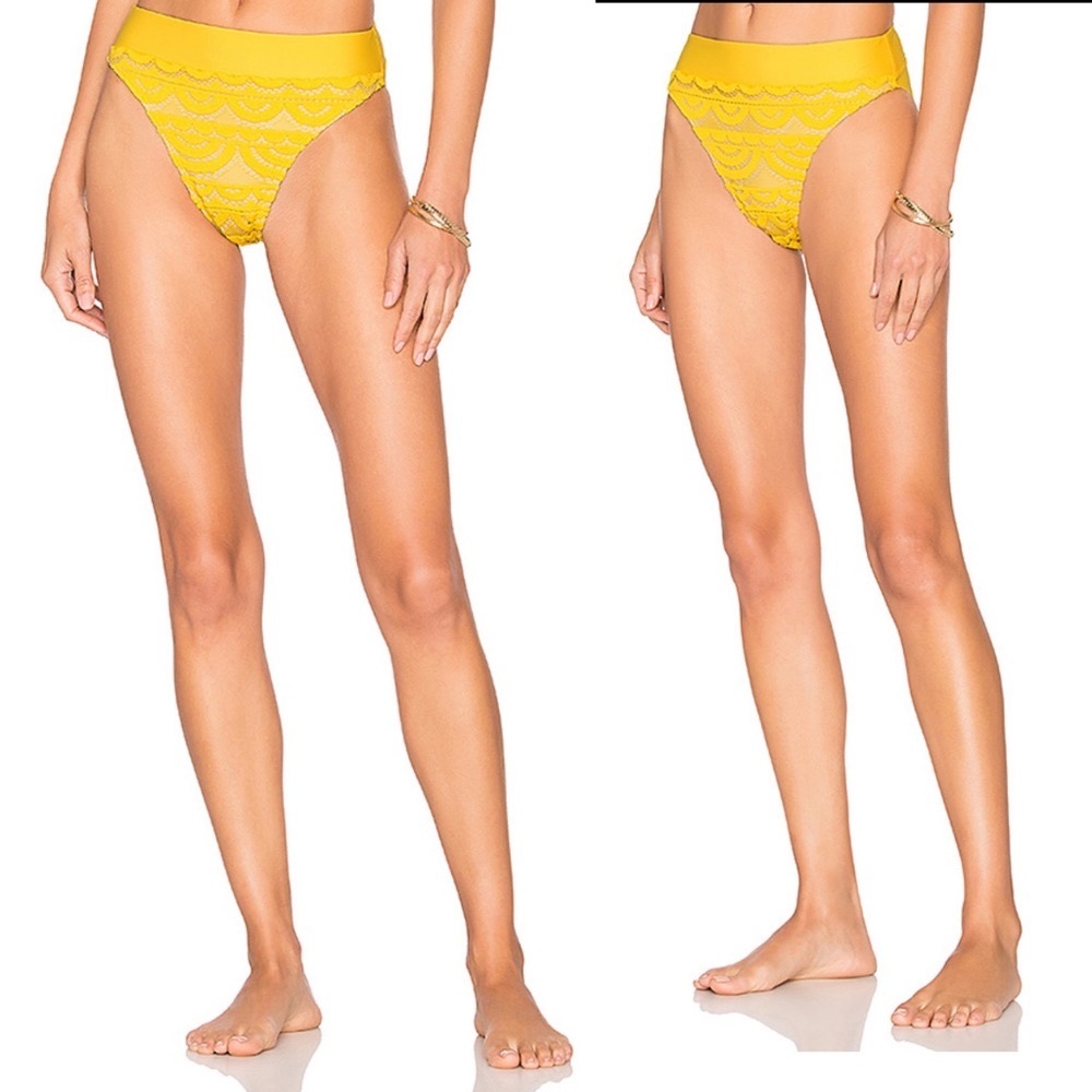 PilyQ Lace High Waist Bottom in Marigold yellow L